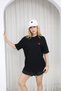 Red Embroidered Heart Detailed Oversize T-Shirt, Short Sleeve Cotton Fabric, Round Neck, Comfortable and Stylish Design - 2