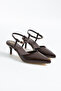 Women's Brown Patent Leather Mini Pointed Toe 5 cm Short Thin Heeled Evening Dress Shoes - 5