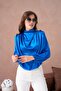 Women's Stand Collar Padded Shoulders Button Detail Satin Woven Blouse 32000 - 3