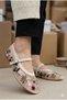 Mesh Embroidered and Embroidery-Detail Round Toe Luxury Women's Ballet Flats - 3