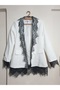 Women's Oversize Loose Padded Lace Detailed Lace Jacket - 3