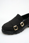 Women's Loafer Moccasin Casual Buckle Daily Shoes Tonyas Black Suede - 4