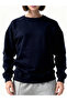 Unisex Navy Blue Basic Sweatshirt Crew Neck Relaxed Fit Casual Sports Top - 2