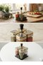 4-Piece Luxury Glass Spice Rack Set - Desktop Salt and Pepper Shakers with Gold Detailed Metal Lids and Stand - 4