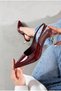 Zarel Women's Burgundy Patent Leather Pointed Toe Graduation Evening Dress 7 cm Thin Gold Heeled Shoes