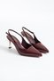 Zarel Women's Burgundy Patent Leather Pointed Toe Graduation Evening Dress 7 cm Thin Gold Heeled Shoes - 4