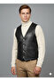 Balkın Metal Buttoned Men's Genuine Leather Black Vest - 4