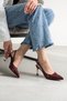 Zarel Women's Burgundy Patent Leather Pointed Toe Graduation Evening Dress 7 cm Thin Gold Heeled Shoes - 3