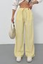 Women's Summer Yellow High Waist Elastic Waist Lace-Up Wide Leg Wide Cut Stylish Pocketed Premium Palazzo Pants - 4