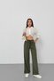 Women's Khaki High Waist Elastic Waist Lace-Up Wide Leg Wide Cut Stylish Premium Palazzo Trousers with Pockets - 5