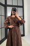 Women's Brown Floral Embroidered Shirt Elastic Waist Skirt Blouse Two-Piece Set - 5