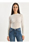 Women's White Long Sleeve Half Turtleneck Transparent Tulle Lace Bodysuit 1034 60283930 - 2