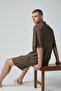 Men's Brown Patched Ottoman Shorts and Top Set - 3