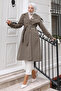Brooch Detailed Buttoned Trench Coat Khaki 19371 - 3