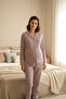 Pure Comfort Front Buttoned Shirt Collar Striped Long Sleeve Maternity and Postpartum Pajama Set - 3