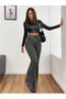 Women's High-Waisted Gray Spanish Flare Jeans — Slim Fit Flare (Bootcut) Denim Pants