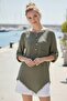Khaki Round Neck Buttoned 3/4 Sleeve Single Pocket Washable Casual Muslin Woven Blouse 75 65 - 4