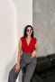 Women's Sleeveless Deep Neck Gathered Crop Blouse