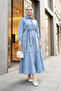 Buttoned Skirt Ruffle Denim Dress - Light Blue