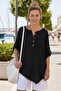 Black Round Neck Buttoned 3/4 Sleeve Single Pocket Washable Casual Muslin Woven Blouse 75 65 - 2