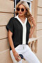 Women's V-Neck Front Stripe Detailed Sandy Blouse - 2