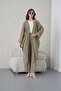 Women's Front Embroidered Beaded Linen Kimono Cardigan and Pants Top and Bottom Set - 2