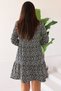 Women's Black Floral Patterned Long Sleeve Mini Loose Cut Dress – Casual and Special Occasion Women's Dress - 7