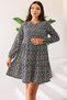 Women's Black Floral Patterned Long Sleeve Mini Loose Cut Dress – Casual and Special Occasion Women's Dress - 5