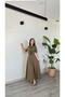 Khaki Maxi Length Flared Flounce Self-Foulard Short Sleeve Very Stylish Dress - 3