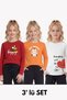 3-Pack Round Neck Long Sleeve Girls' T-Shirt with Print Detail
