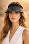 Natural Straw Women's Black Visor Hat Crown Model Summer Beach & Vacation Sun Hat
