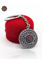 Ruby and Emerald Stone Star Model Double Sided Oxidized Silver Filigree Keychain 201025179 - 2