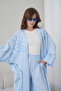 Women's Front Sequin Embroidered Linen Kimono Cardigan and Pants Top and Bottom Set - 2