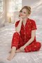 Premium Women's 100% Natural Cotton Heart Pocket Shirt Collar Piping Buttoned Pajama Set