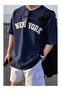 Unisex New York Printed Navy Blue Oversize T-Shirt