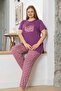 Women's Purple Believe in Dreams Printed Short Sleeve Pajama Set - Viscose Geometric Patterned Home Wear - 2