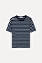 Women's Navy Blue Striped Oversize Crew Neck T-Shirt