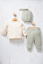 Rocha Baby Waffle Textured Turtle Patterned 3-Piece Set Rainbow Printed Buttoned Top and Hat Set - 5