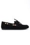 Women's Black Nubuck Lace-Up Beaded Detailed Casual Loafer Ballerina Shoes - 2