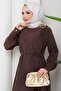Buckle Detailed Tie-Up Hijab Dress Brown Hm2887 - 5
