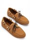 Women's Tan Nubuck Lace-Up Beaded Detailed Casual Loafer Ballet Shoes