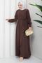 Buckle Detailed Tie-Up Hijab Dress Brown Hm2887 - 3