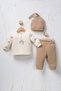 Rocha Baby Waffle Textured Turtle Patterned 3-Piece Set Rainbow Printed Buttoned Top and Hat Set - 4