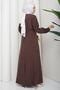 Buckle Detailed Tie-Up Hijab Dress Brown Hm2887 - 6