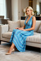 Women's Maxi Dress V-Neck Sleeveless Geometric Pattern Knitted Fabric Open Back High Slit Detail - 2
