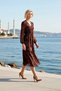 Women's Maxi Dress V-Neck Long Balloon Sleeve Shawl Pattern Skater Pattern Yoryo Chiffon Woven Lined Model