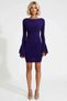 Women's Mini Dress Boat Neck Long Spanish Sleeve Lace Detailed Knitted Sandy Woven Pattern - 5