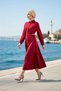 Women's Dress Shirt Collar Long Sleeve Maxi Length Plain Woven Skater Pattern Belted Unlined Daily Use