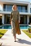 Women's Maxi Dress Crew Neck Long Sleeve Belted Woven Look Unlined Plain Patterned - 4