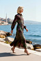 Women's Maxi Dress Lapel Long Sleeve Shawl Patterned Lined A-Line Woven Yoryo Chiffon Belted